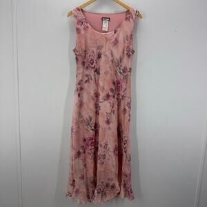 VTG Believe Ballet Pink Floral Fairy Garden Ruffle Midi Dress Romantic Y2K Sz 12